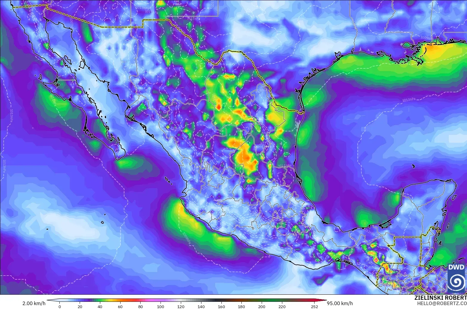 ICON modelo - México, Ráfagas de Viento Máximas