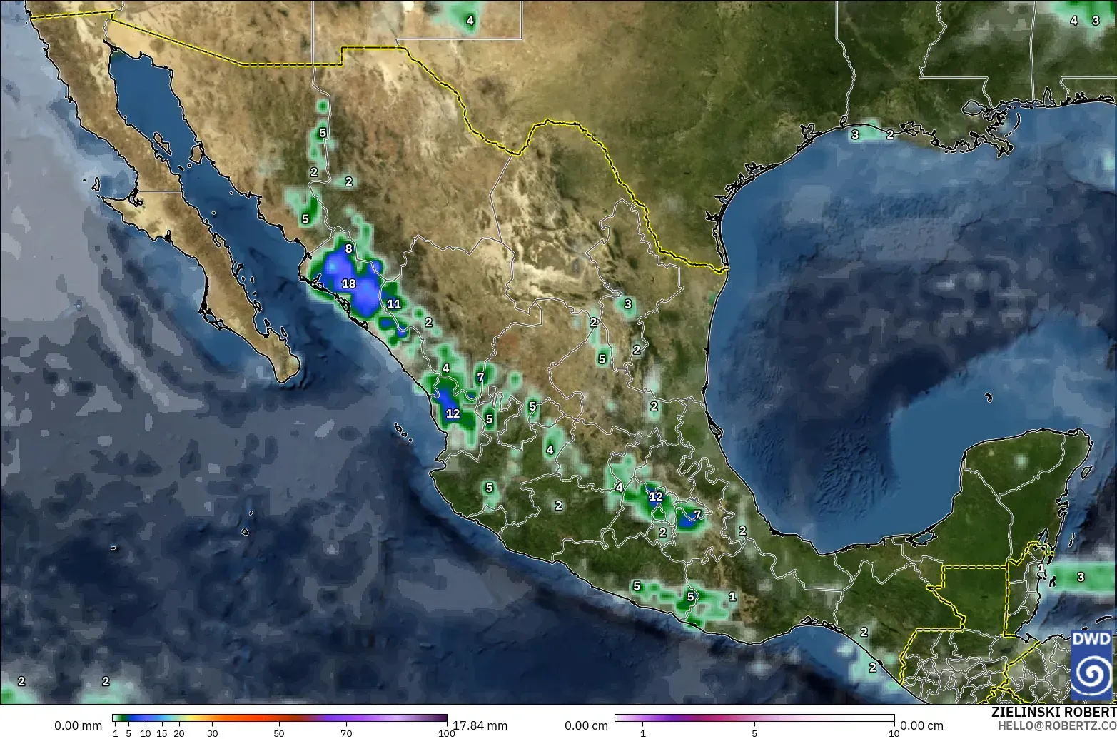 ICON modelo - México, Precipitación, nubes y presión