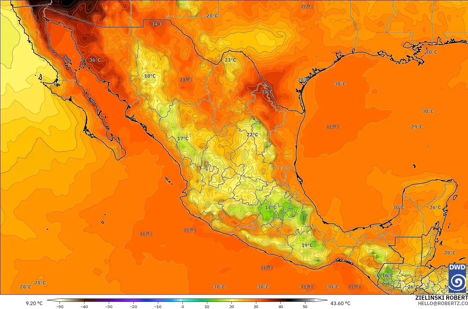 ICON modelo - México, Temperatura a 2 m