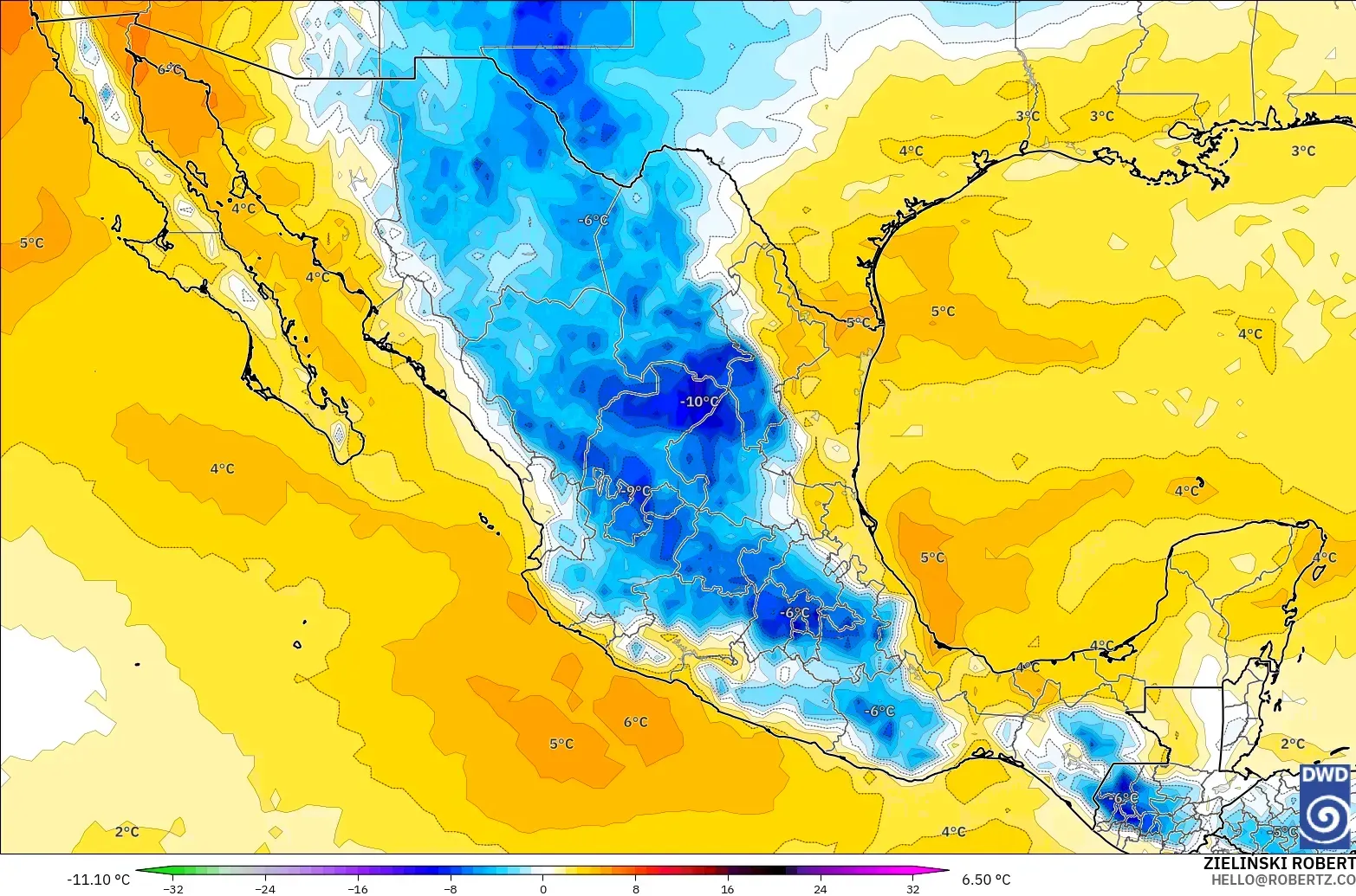 ICON modelo - México, Anomalía de temperatura a 850 hPa