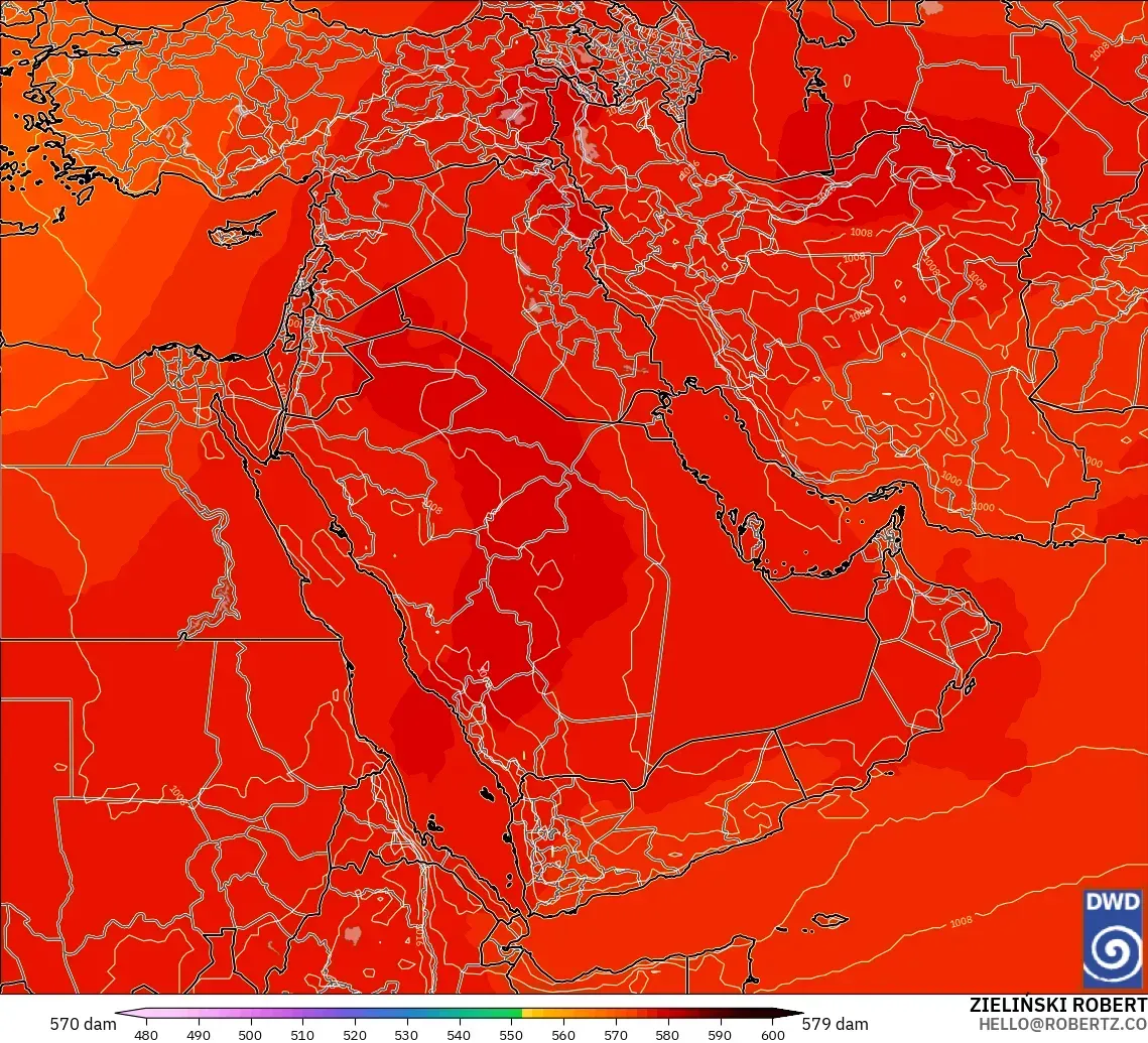 ICON modelo - Oriente Medio, Altura geopotencial a 500 hPa