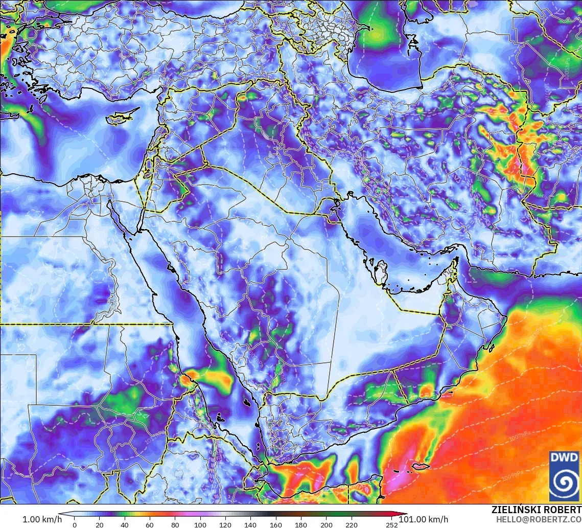 ICON modelo - Oriente Medio, Ráfagas de Viento Máximas