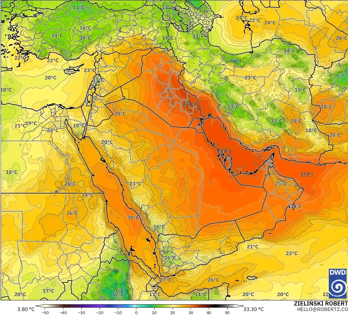 ICON modelo - Oriente Medio, Temperatura a 850 hPa