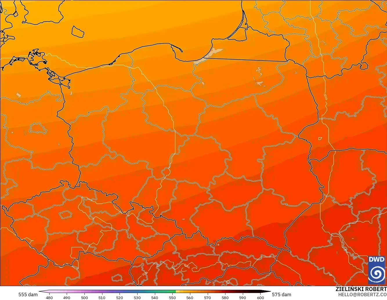 ICON modelo - Polonia, Altura geopotencial a 500 hPa