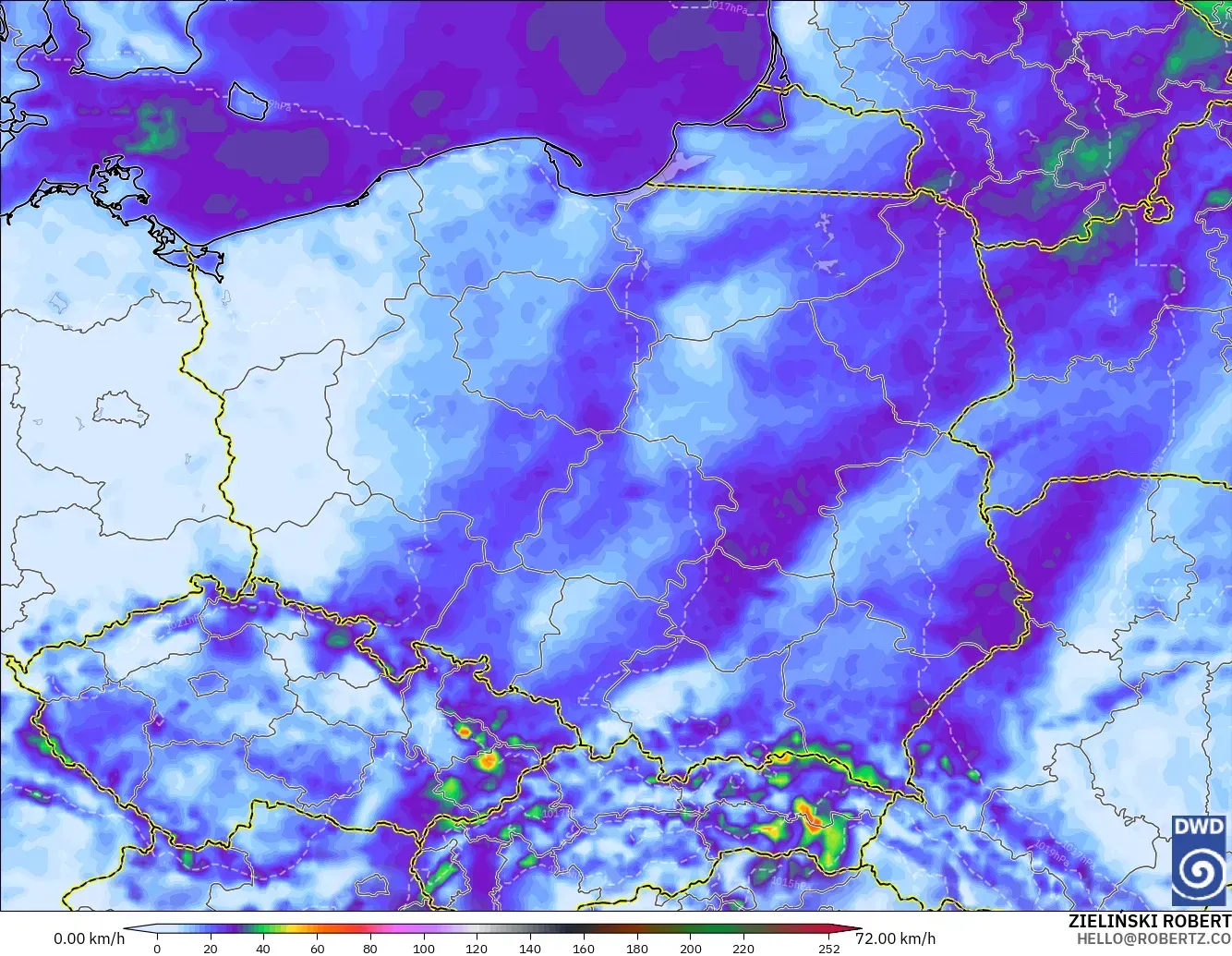 ICON modelo - Polonia, Ráfagas de viento