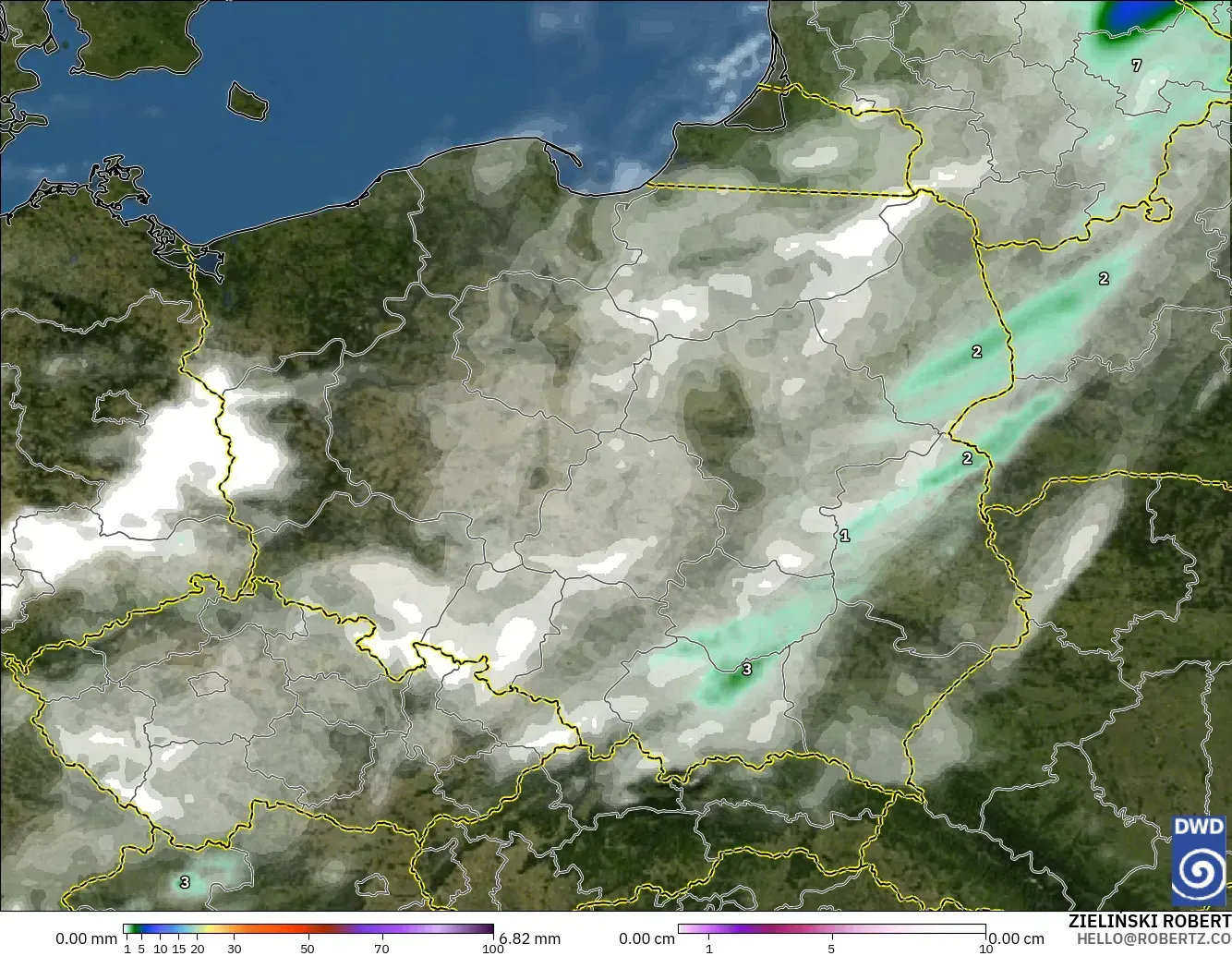ICON modelo - Polonia, Precipitación, nubes y presión