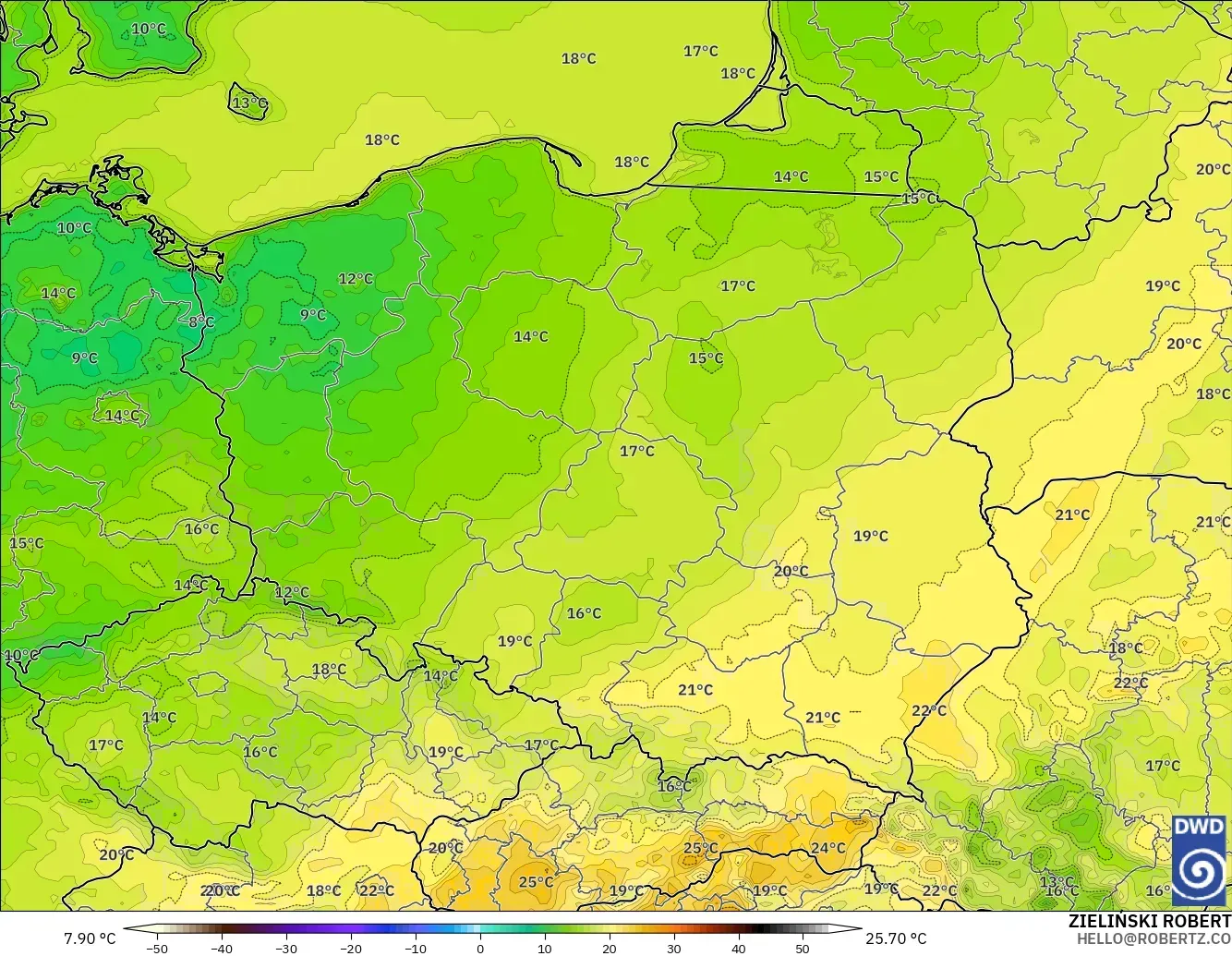 ICON modelo - Polonia, Temperatura a 2 m
