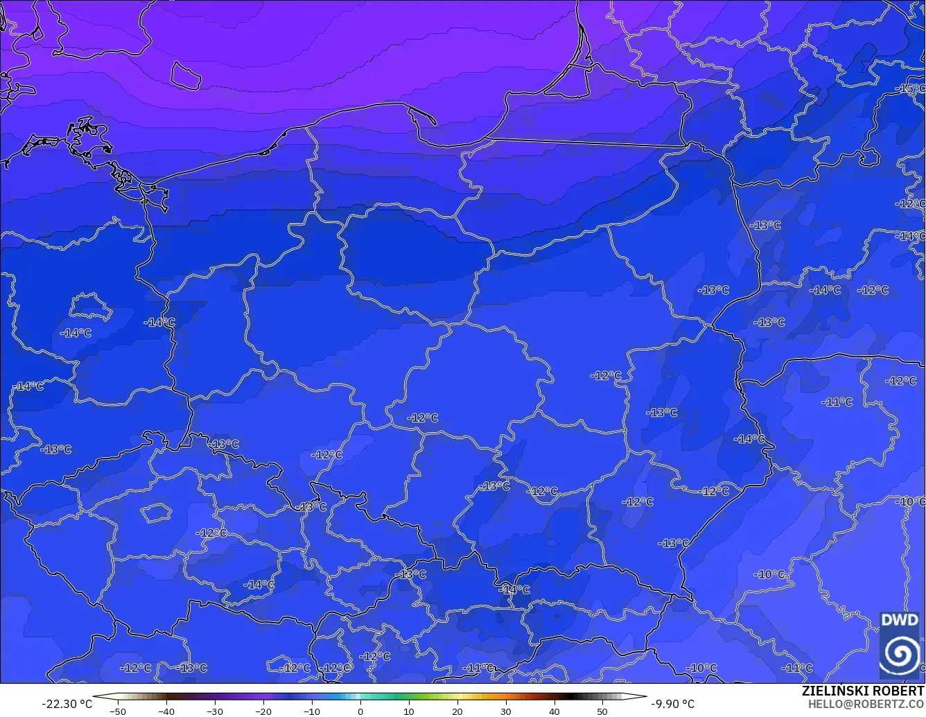 ICON modelo - Polonia, Temperatura a 500 hPa