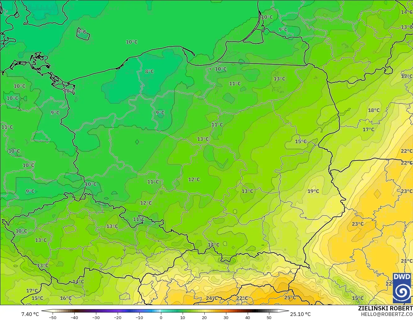 ICON modelo - Polonia, Temperatura a 850 hPa