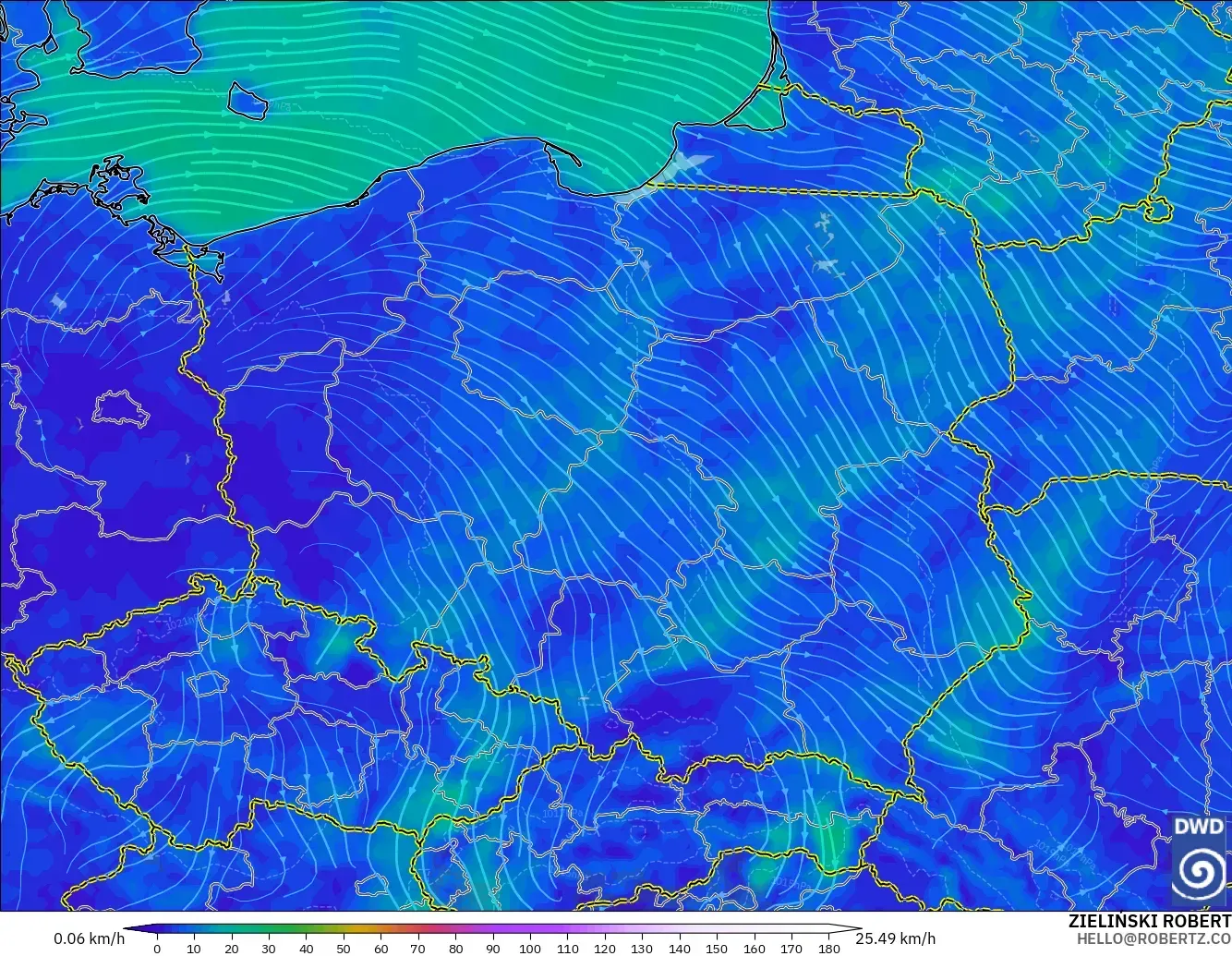 ICON modelo - Polonia, Viento a 10 m