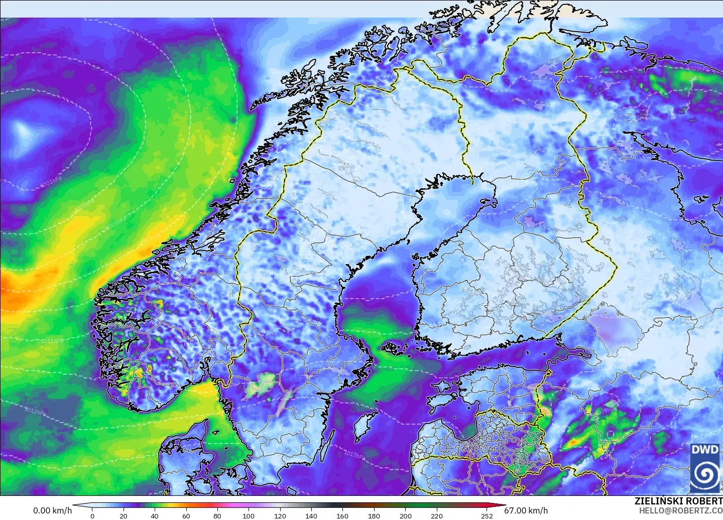 ICON modelo - Escandinavia, Ráfagas de viento