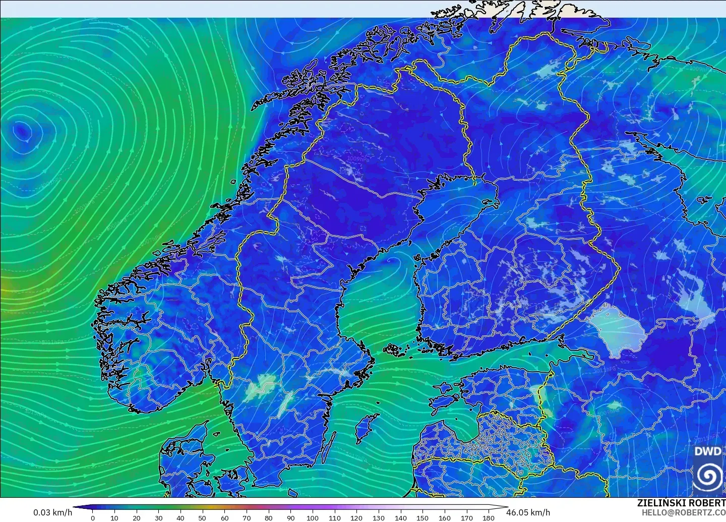 ICON modelo - Escandinavia, Viento a 10 m