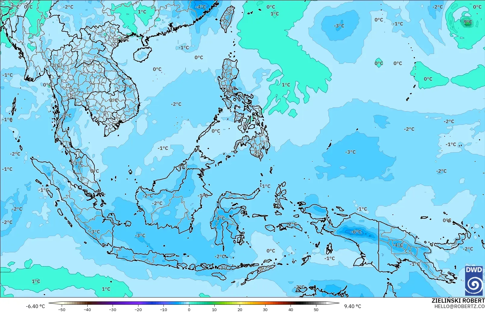 ICON modelo - Sudeste Asiático, Temperatura a 500 hPa