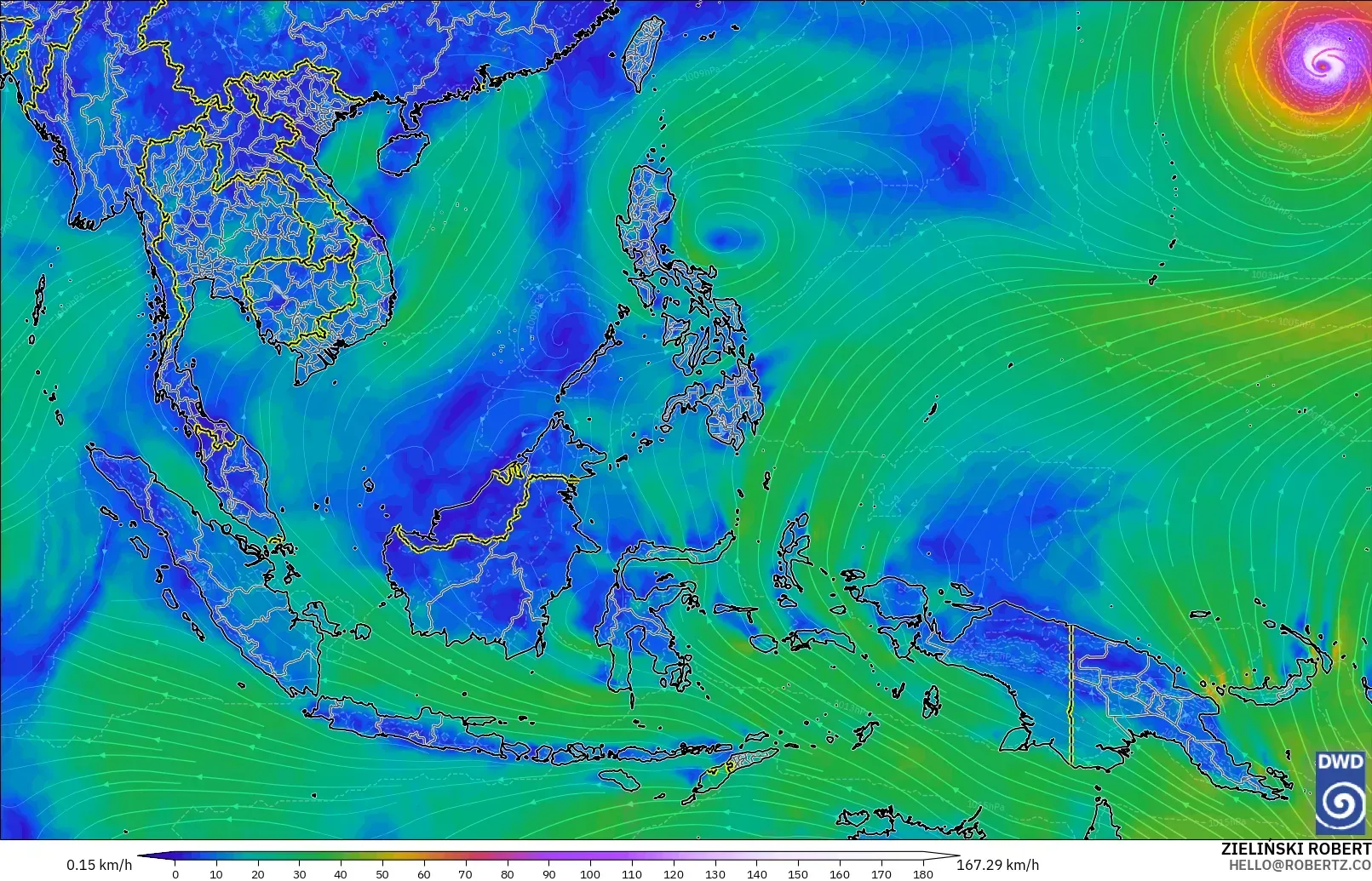 ICON modelo - Sudeste Asiático, Viento a 10 m