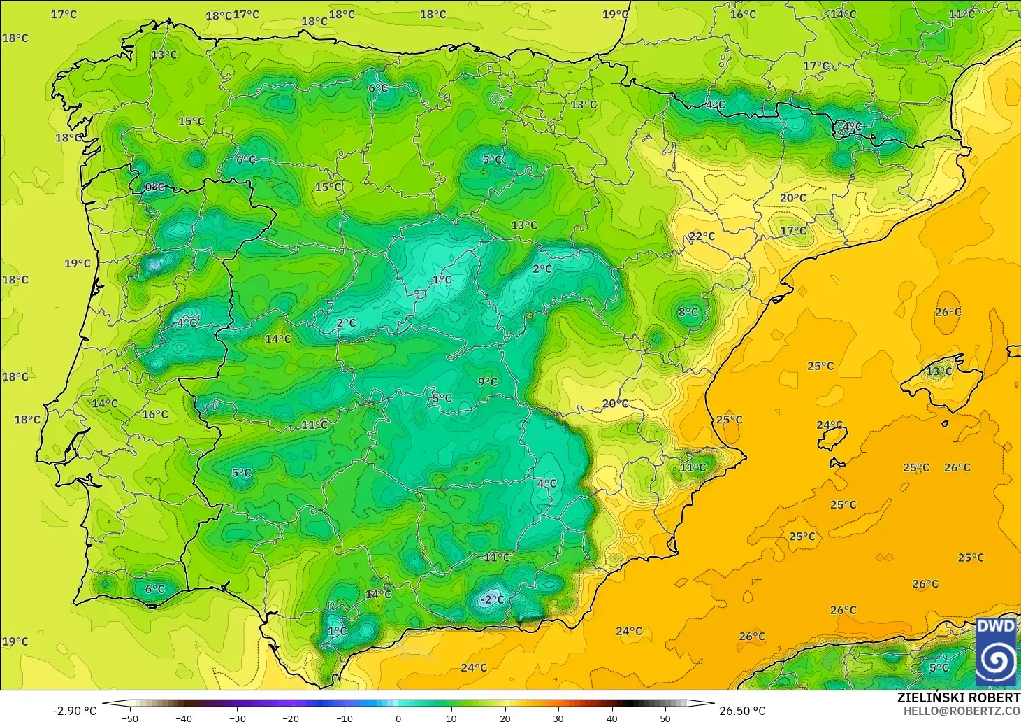 ICON modelo - España, Punto de rocío a 2 m