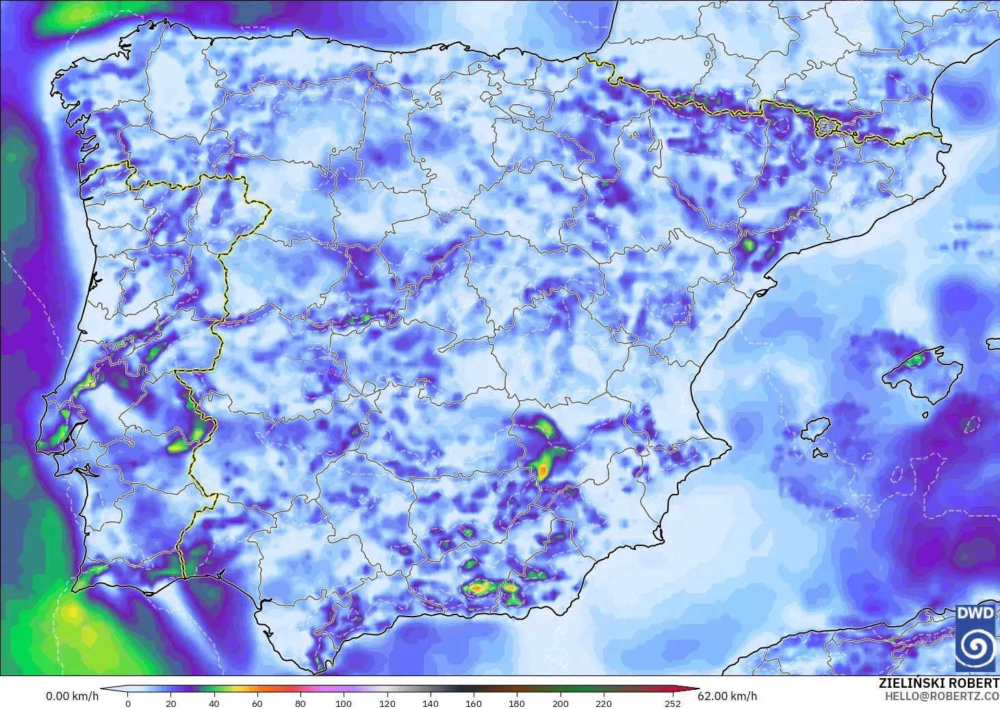 ICON modelo - España, Ráfagas de viento