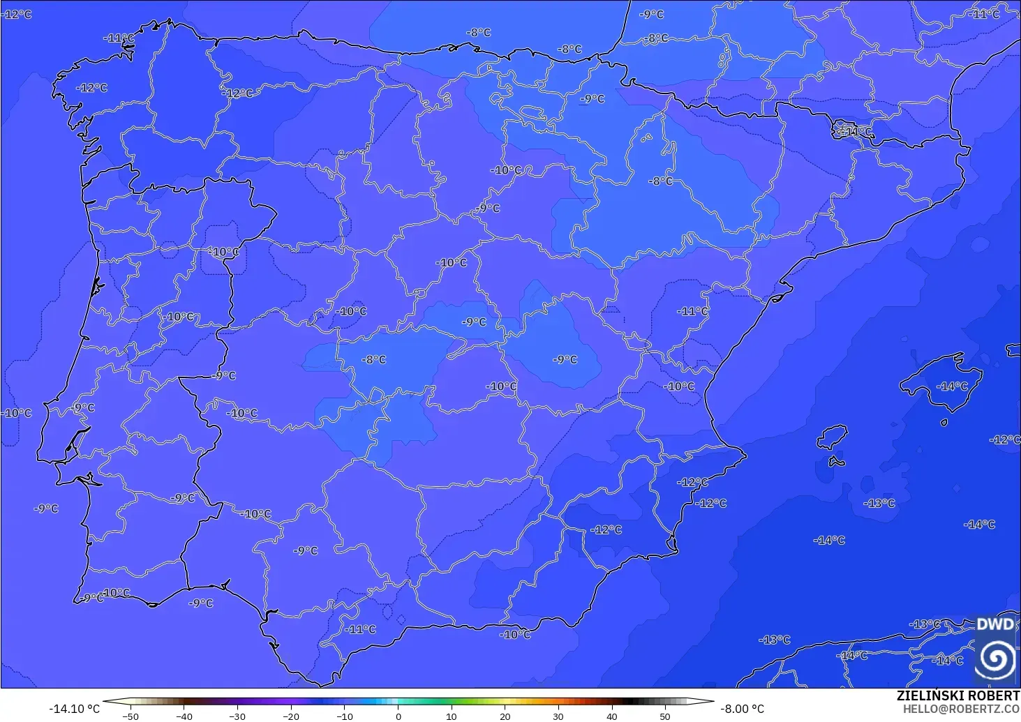 ICON modelo - España, Temperatura a 500 hPa