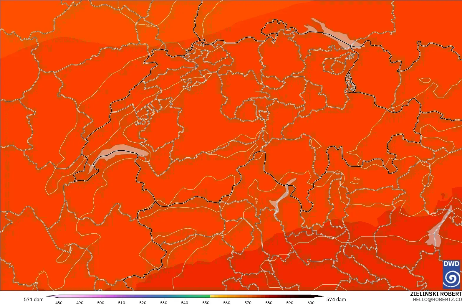 ICON modelo - Suiza, Altura geopotencial a 500 hPa