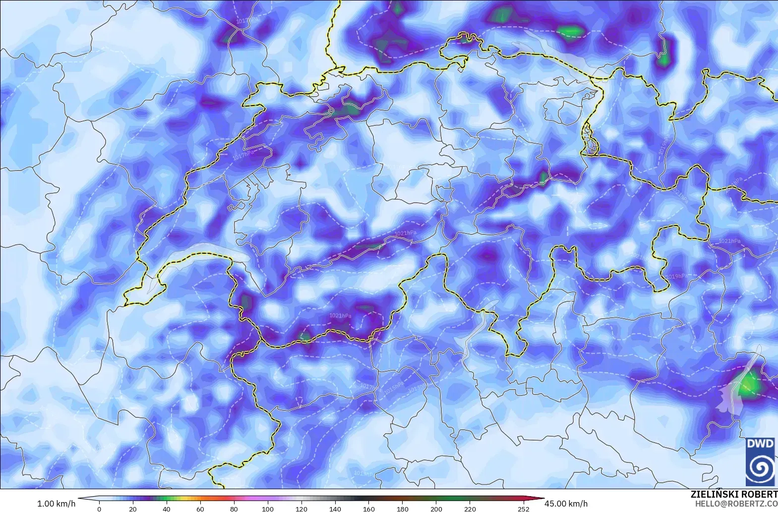 ICON modelo - Suiza, Ráfagas de viento