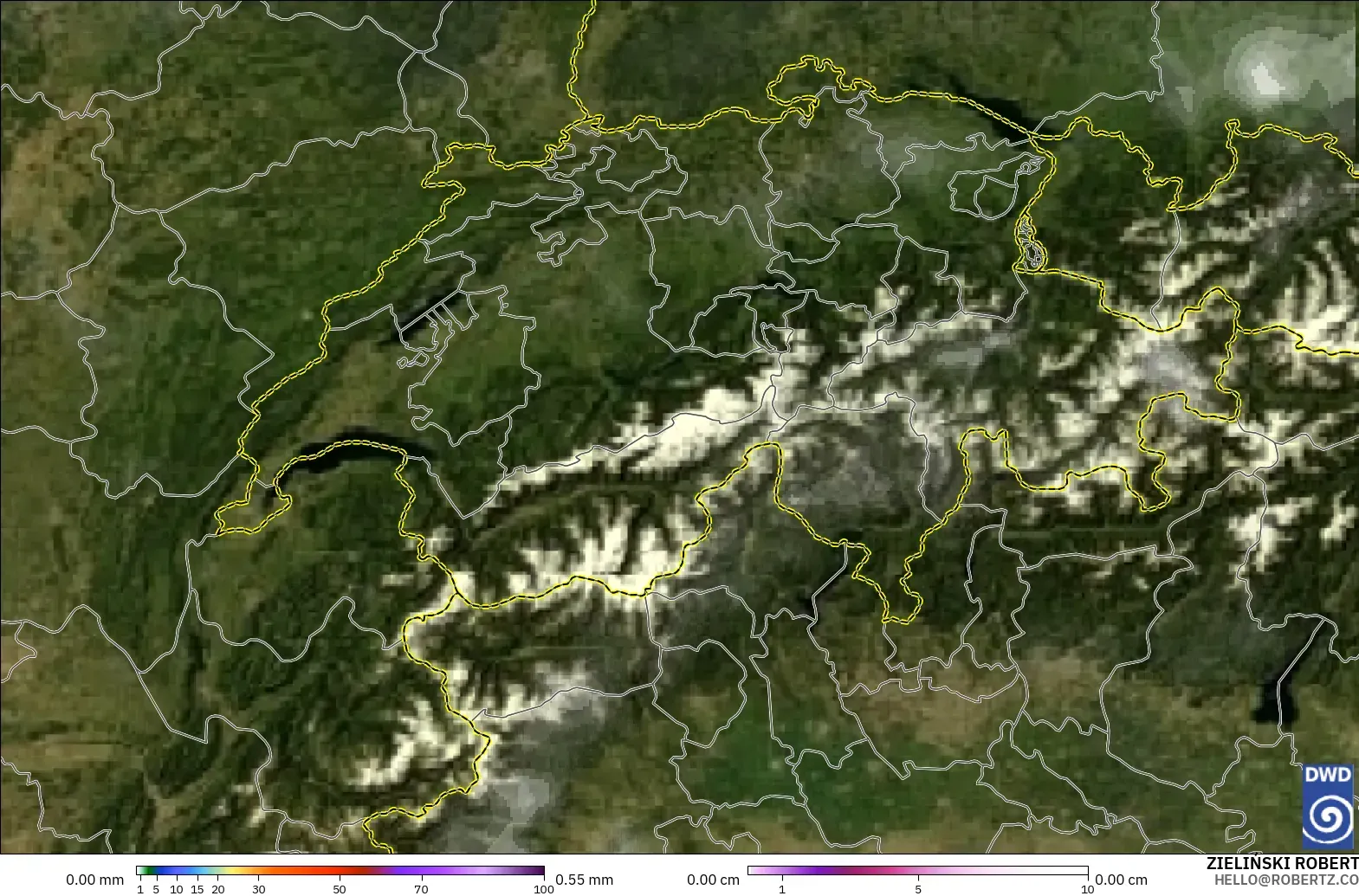 ICON modelo - Suiza, Precipitación, nubes y presión