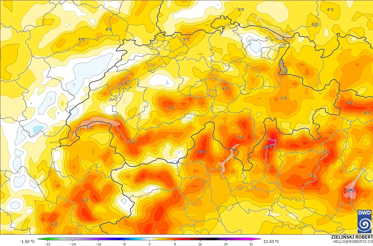 ICON modelo - Suiza, Anomalía de temperatura a 2 m