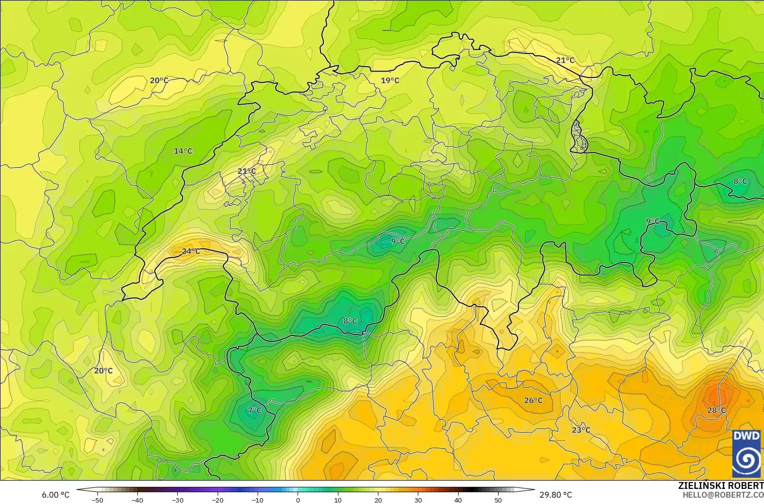 ICON modelo - Suiza, Temperatura a 2 m