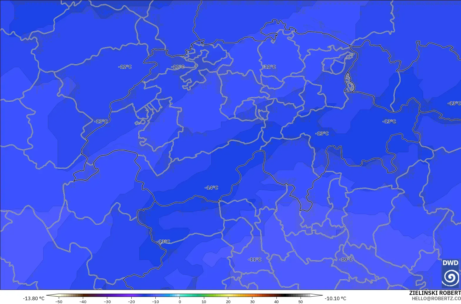 ICON modelo - Suiza, Temperatura a 500 hPa