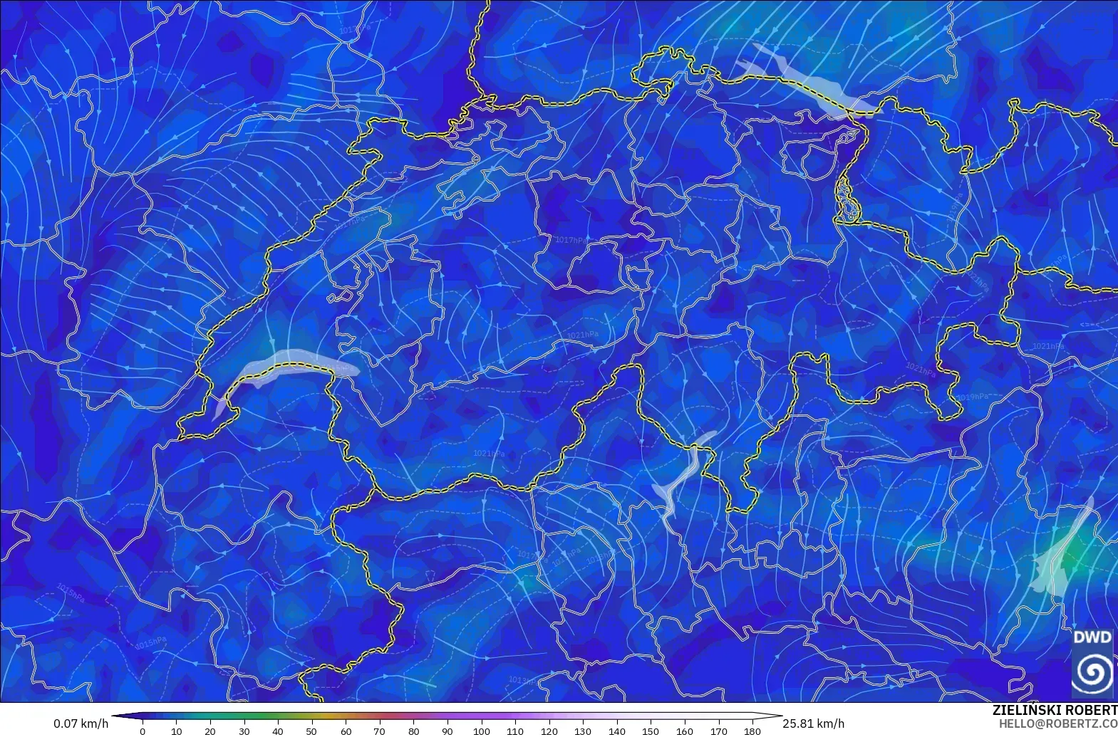 ICON modelo - Suiza, Viento a 10 m