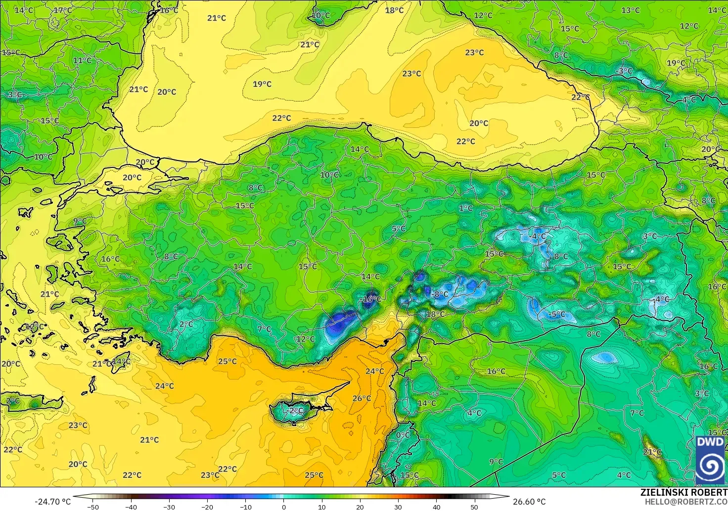 ICON modelo - Turquía, Punto de rocío a 2 m