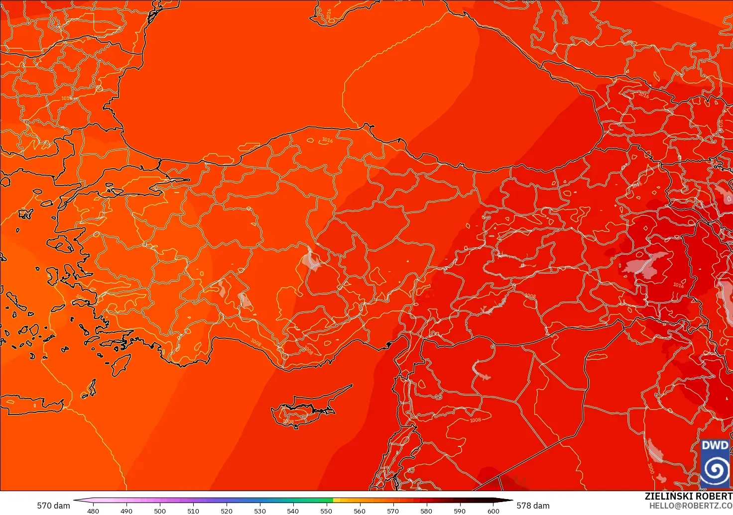 ICON modelo - Turquía, Altura geopotencial a 500 hPa