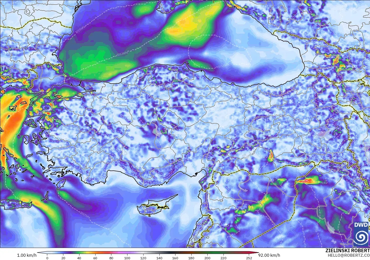 ICON modelo - Turquía, Ráfagas de Viento Máximas
