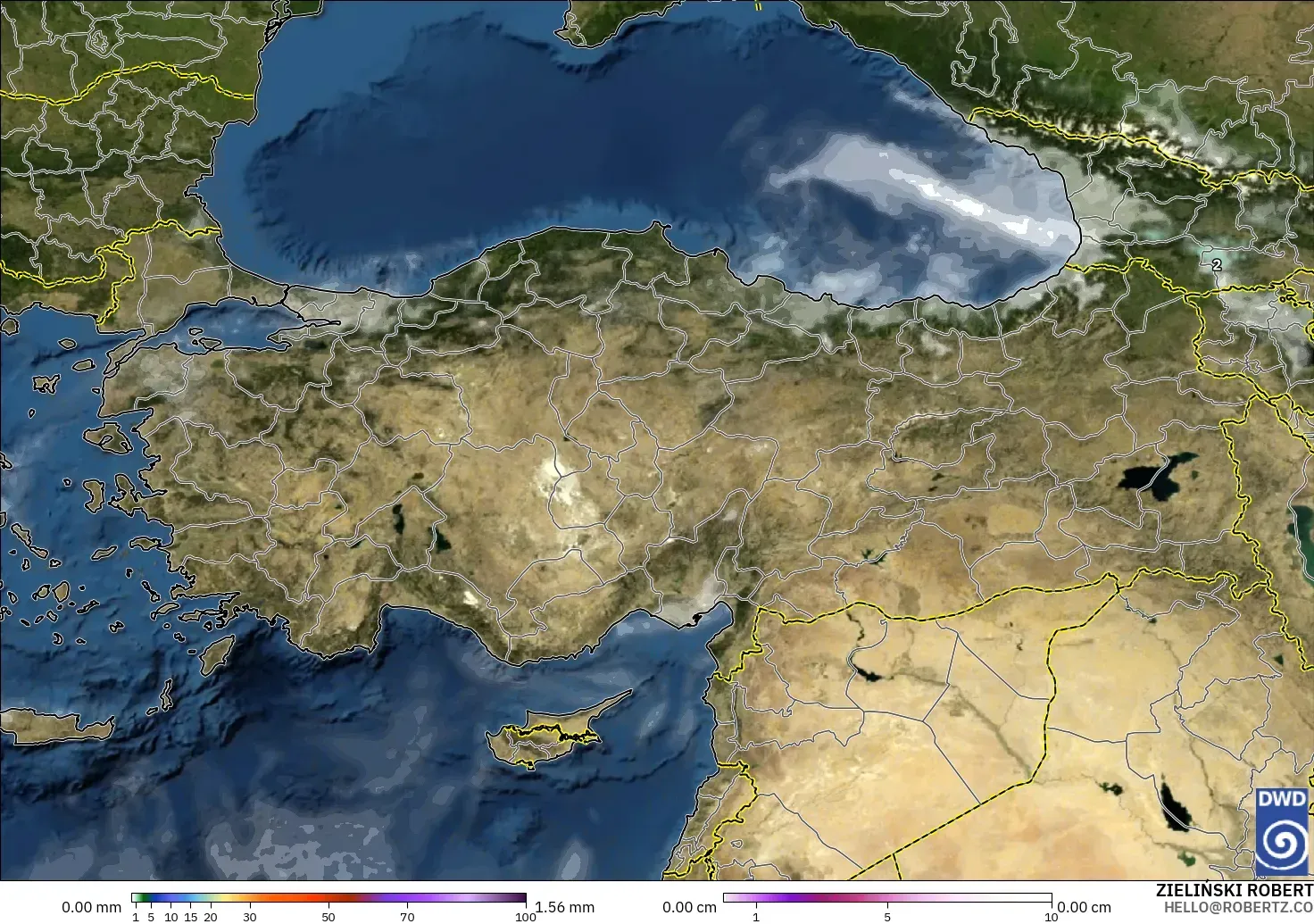 ICON modelo - Turquía, Precipitación, nubes y presión