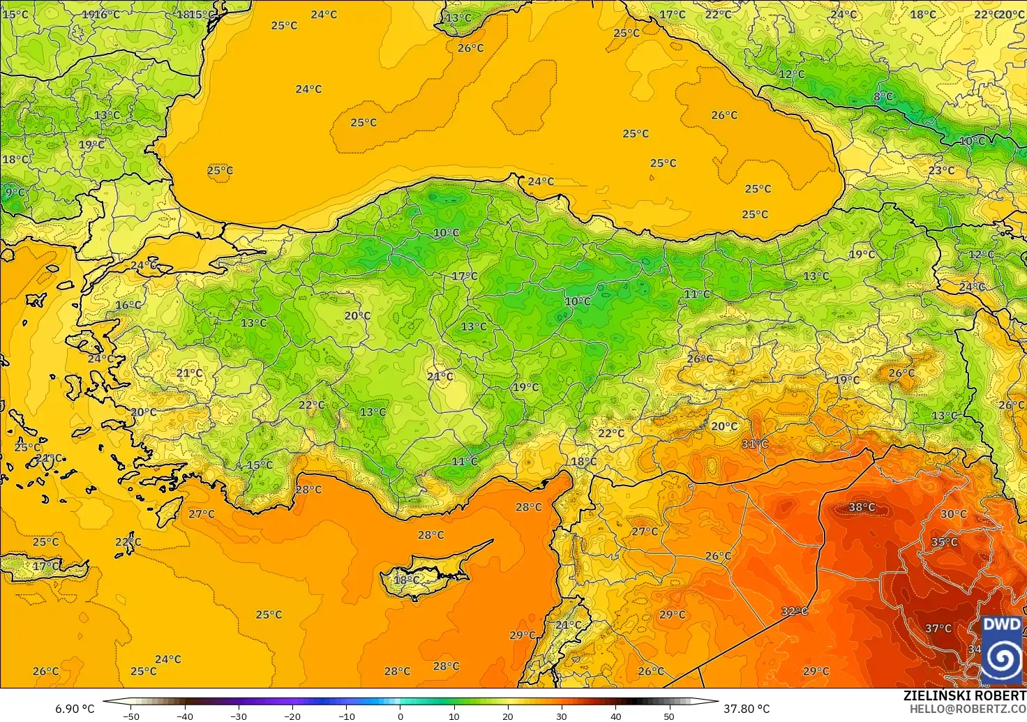 ICON modelo - Turquía, Temperatura a 2 m