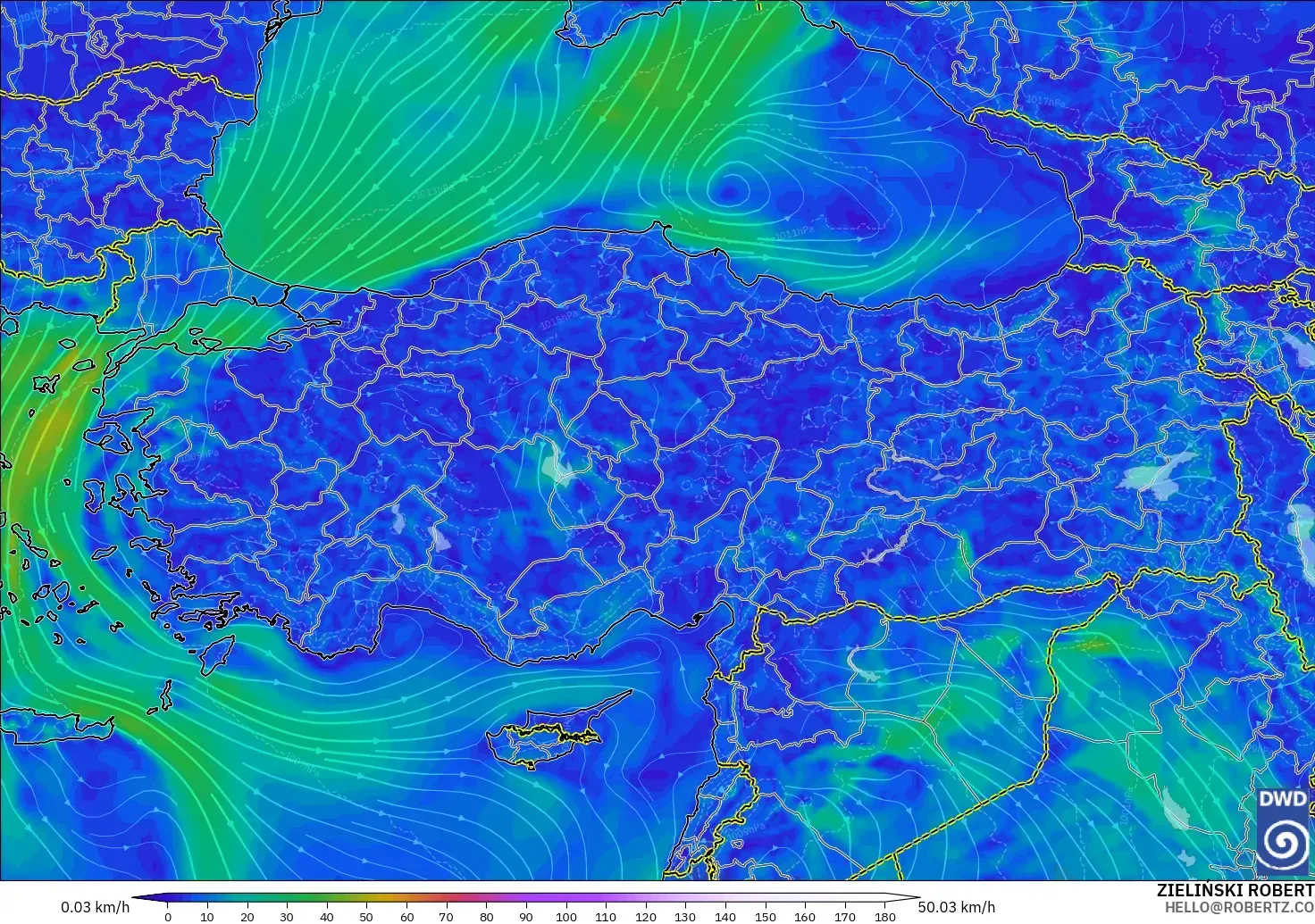 ICON modelo - Turquía, Viento a 10 m