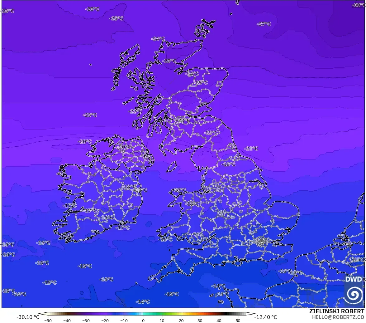 ICON modelo - Reino Unido, Temperatura a 500 hPa