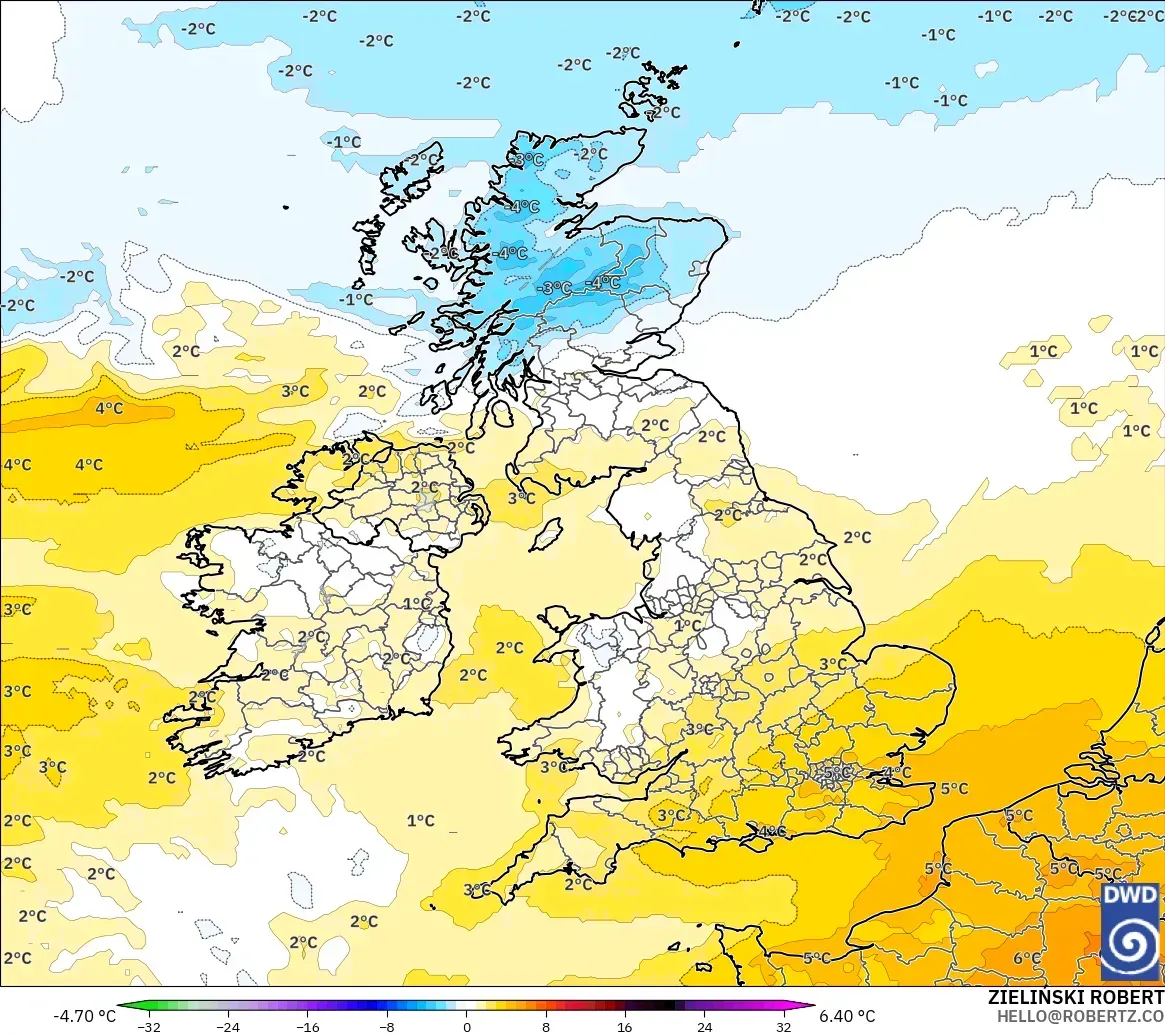 ICON modelo - Reino Unido, Anomalía de temperatura a 850 hPa
