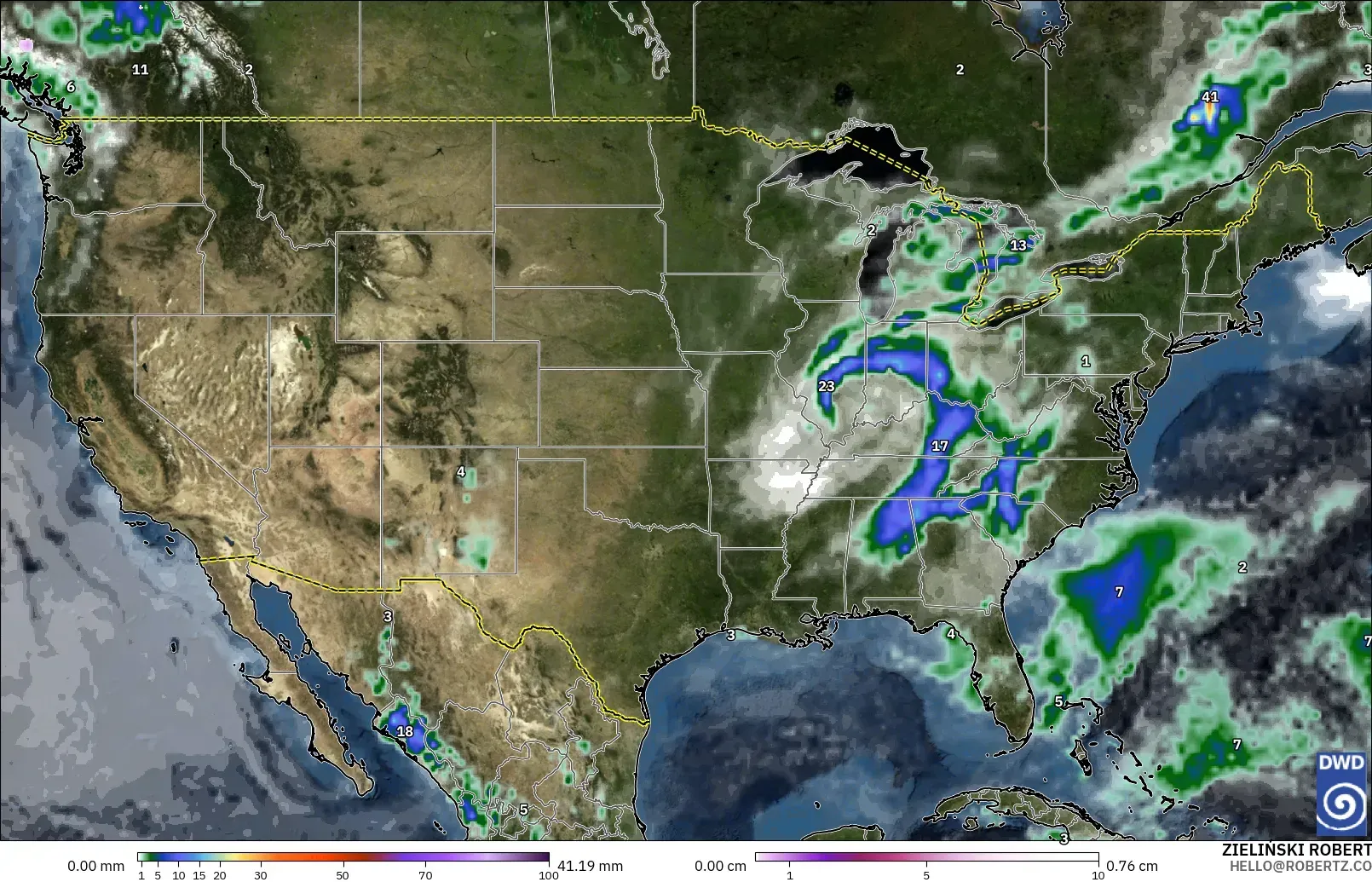 ICON modelo - Estados Unidos, Precipitación, nubes y presión