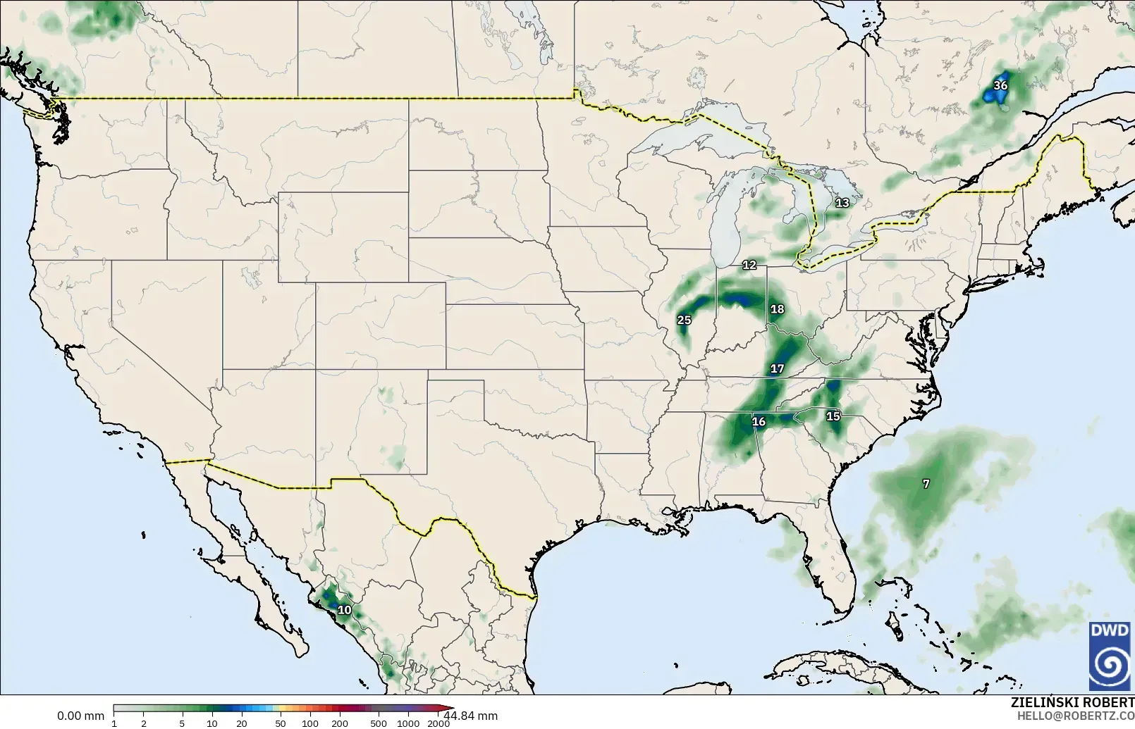 ICON modelo - Estados Unidos, Acumulación de precipitación
