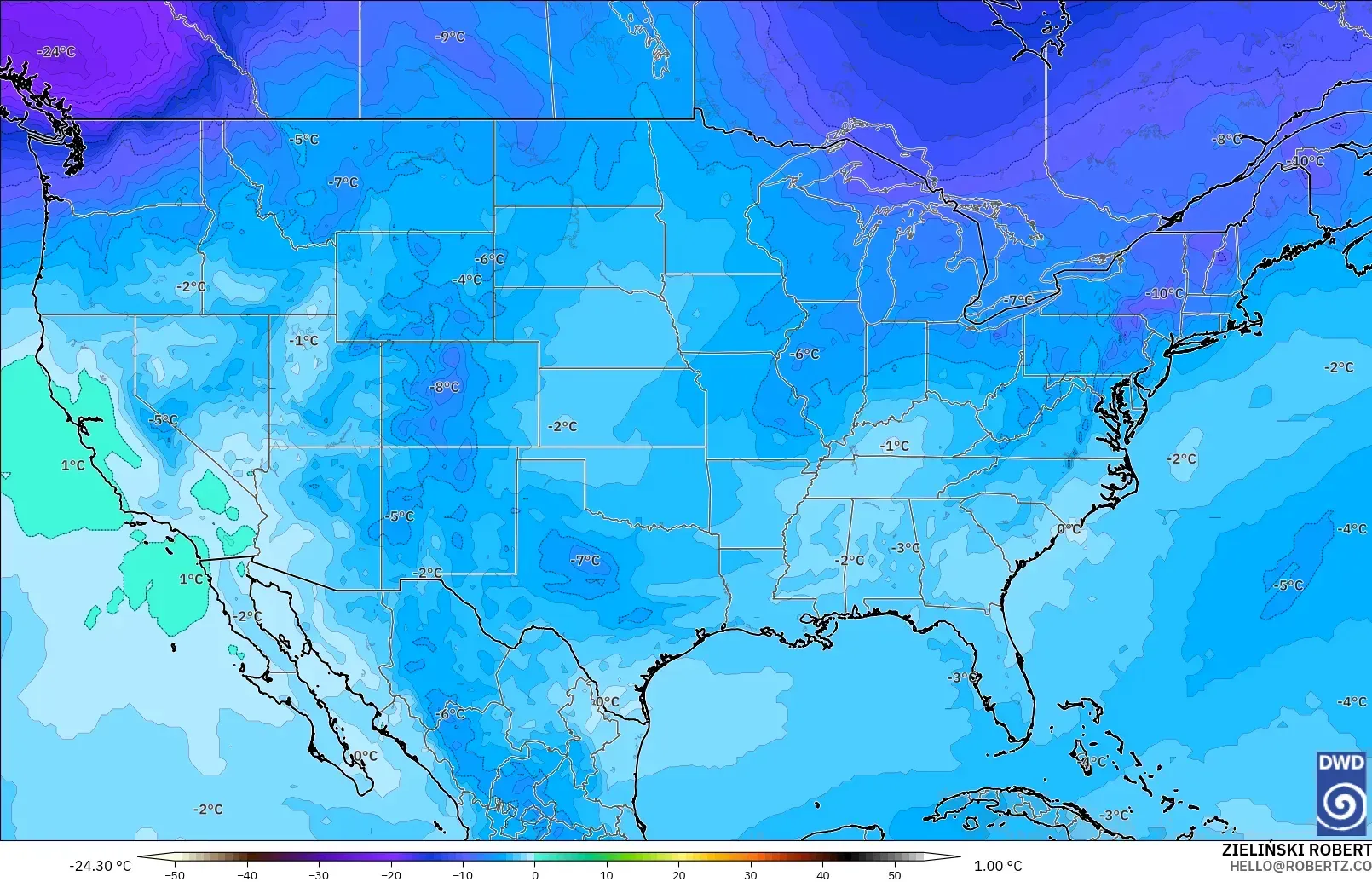 ICON modelo - Estados Unidos, Temperatura a 500 hPa