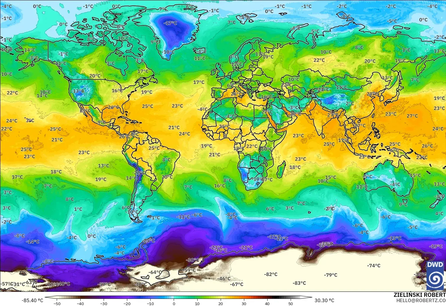 ICON modelo - Mundo, Punto de rocío a 2 m