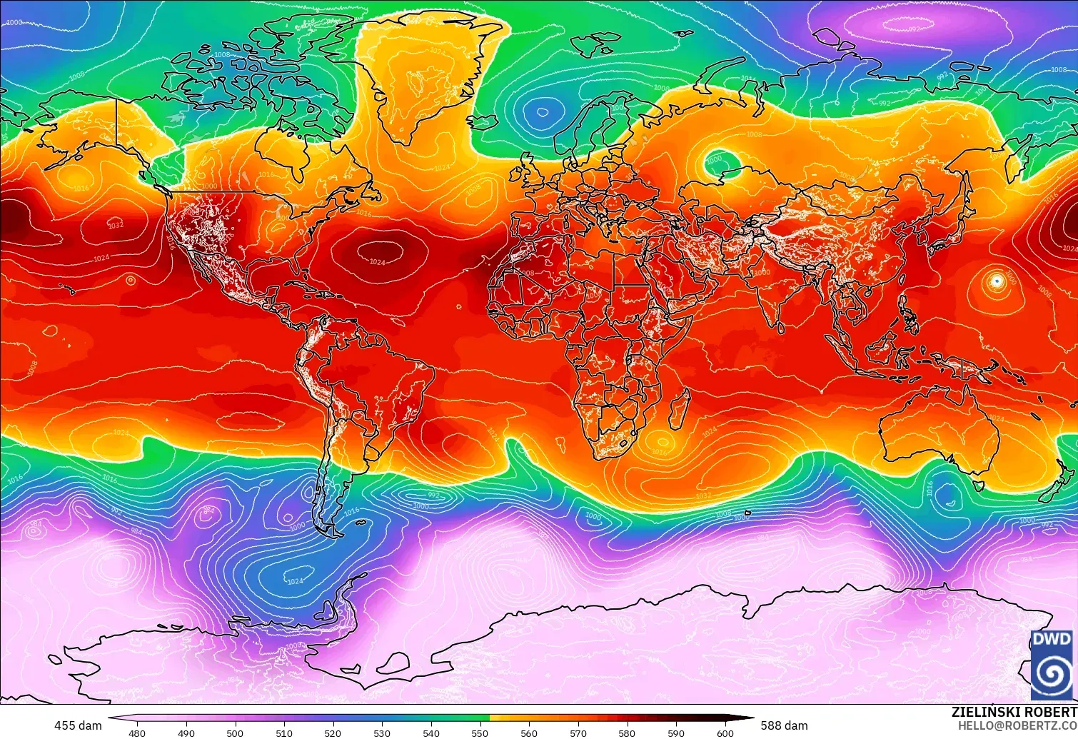 ICON modelo - Mundo, Altura geopotencial a 500 hPa