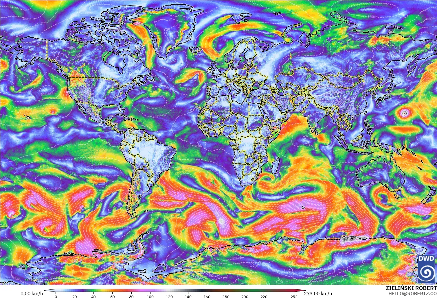 ICON modelo - Mundo, Ráfagas de viento