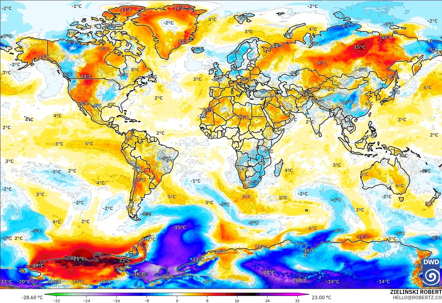 ICON modelo - Mundo, Anomalía de temperatura a 2 m