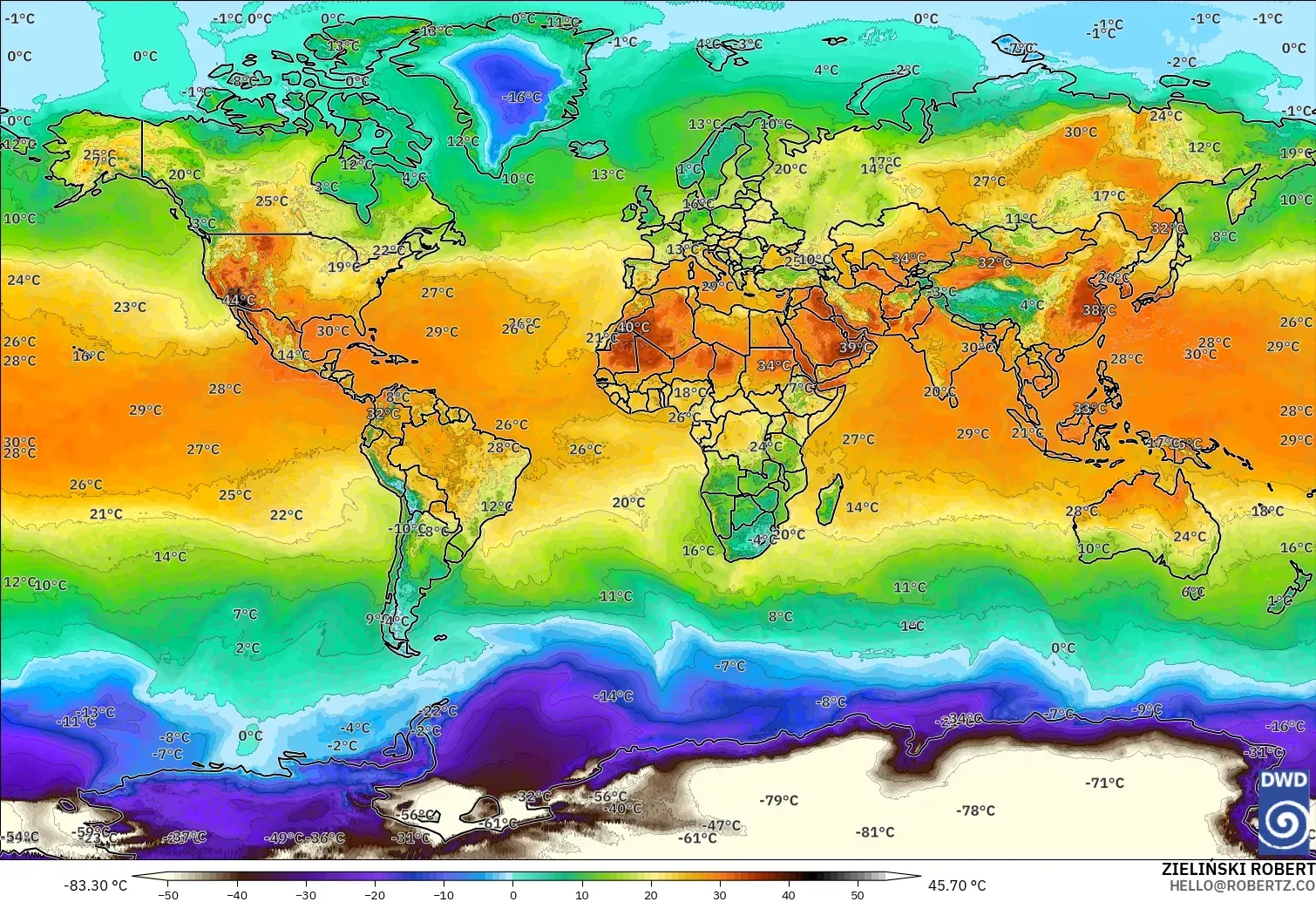 ICON modelo - Mundo, Temperatura a 2 m