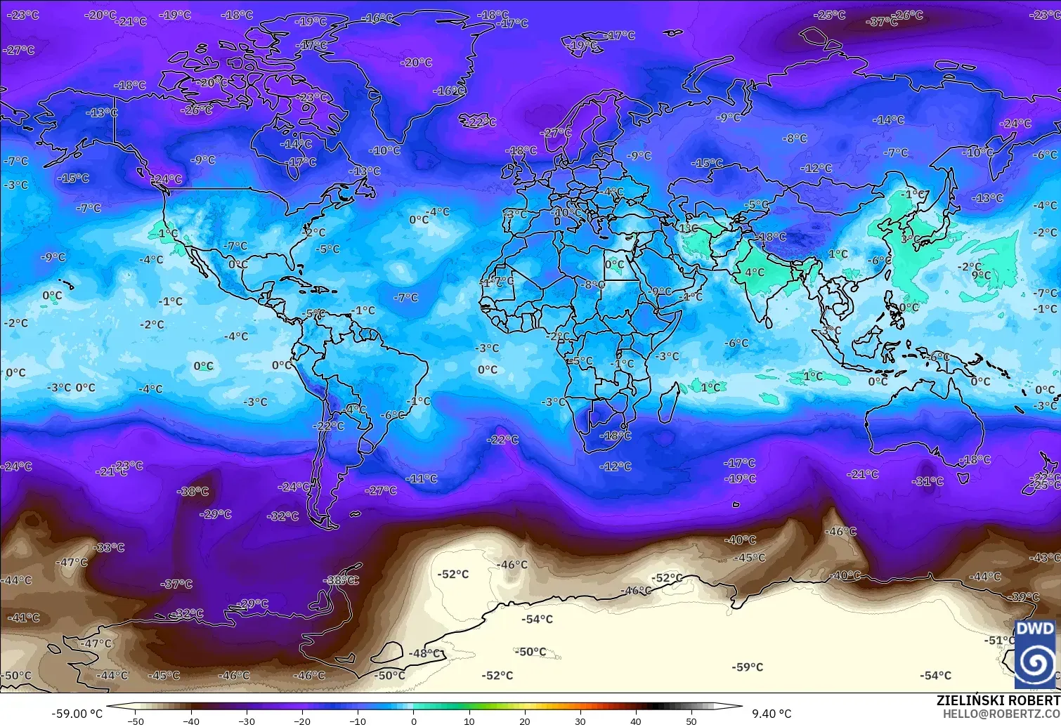 ICON modelo - Mundo, Temperatura a 500 hPa