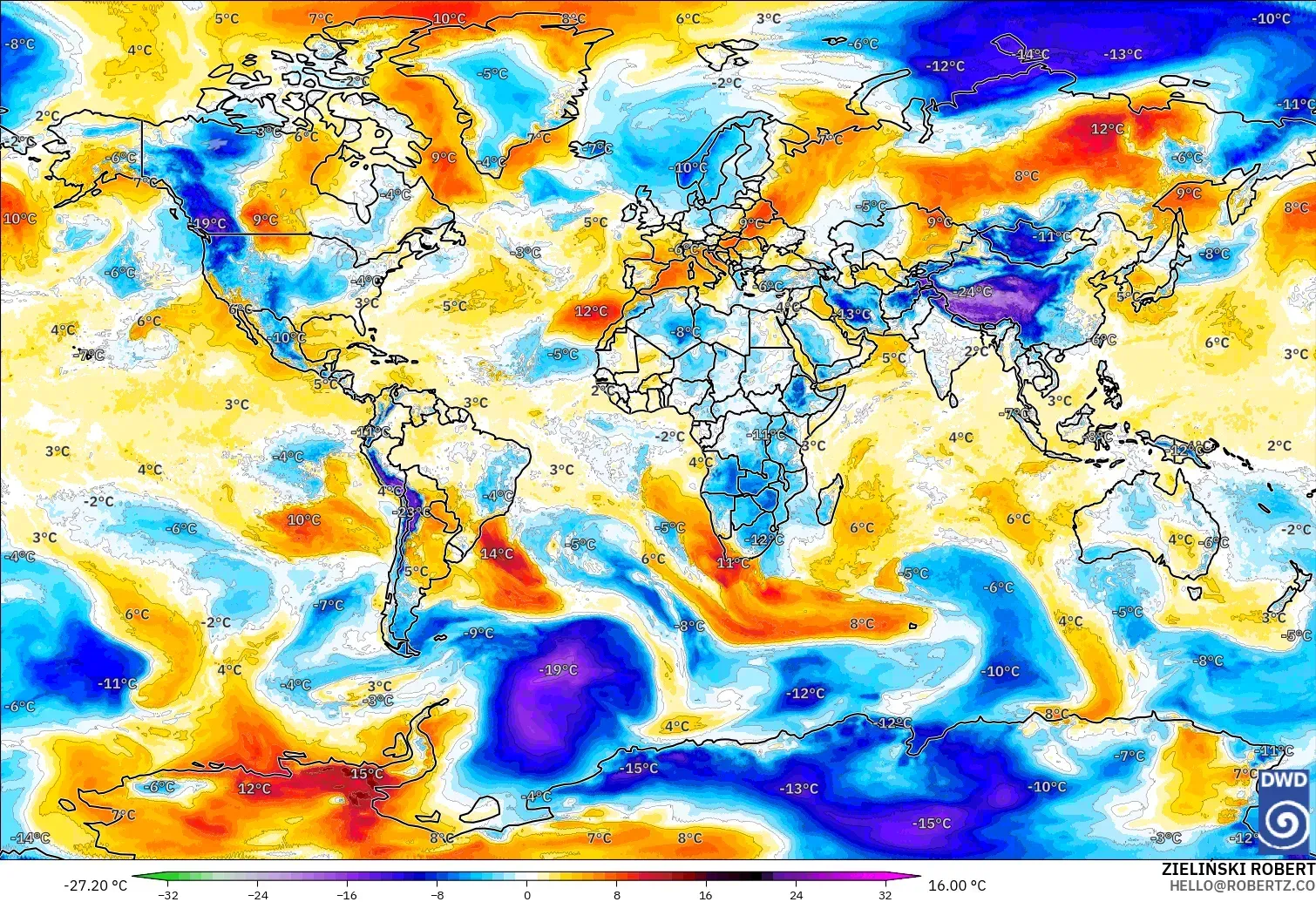 ICON modelo - Mundo, Anomalía de temperatura a 850 hPa