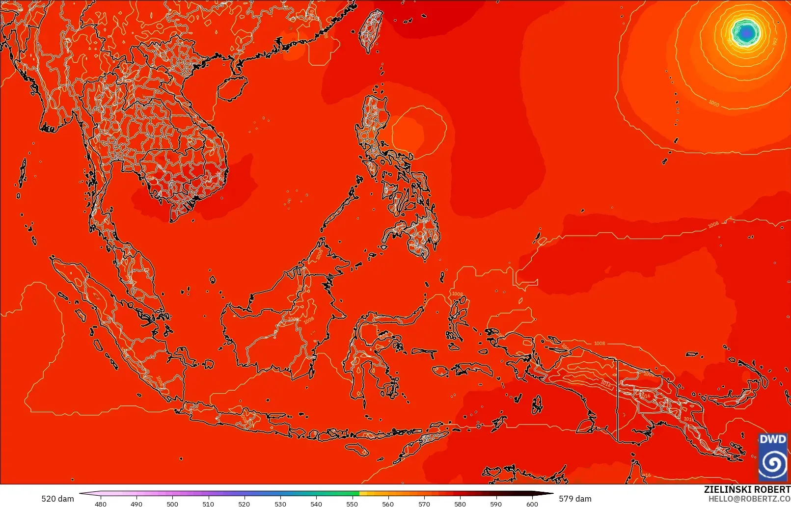 ICON modelo - Sudeste Asiático, Altura geopotencial a 500 hPa