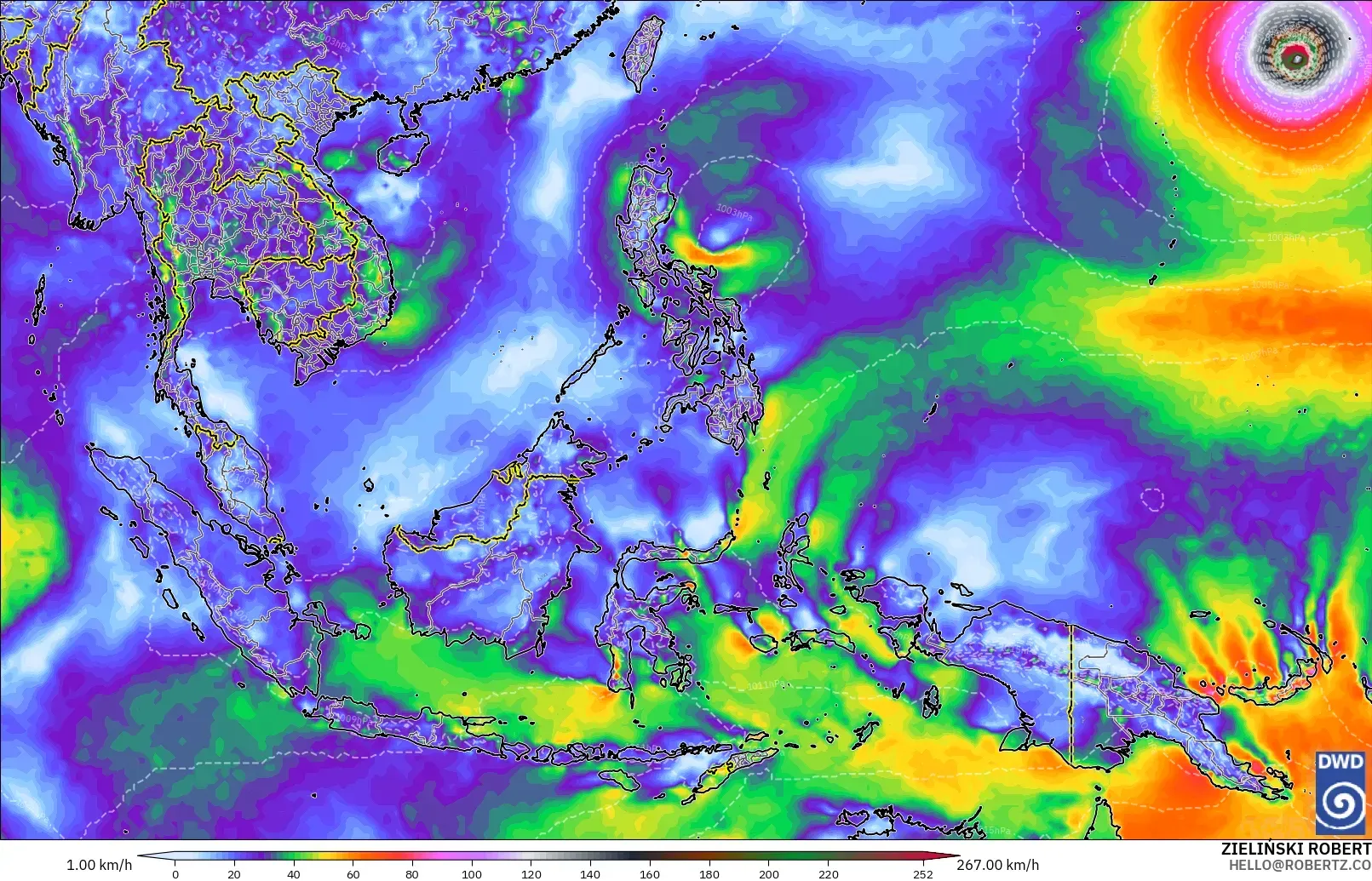 ICON modelo - Sudeste Asiático, Ráfagas de Viento Máximas