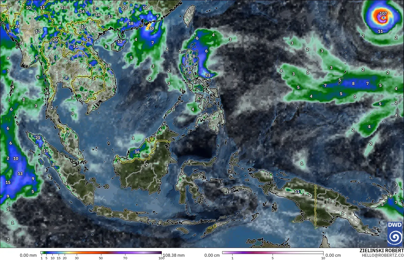 ICON modelo - Sudeste Asiático, Precipitación, nubes y presión