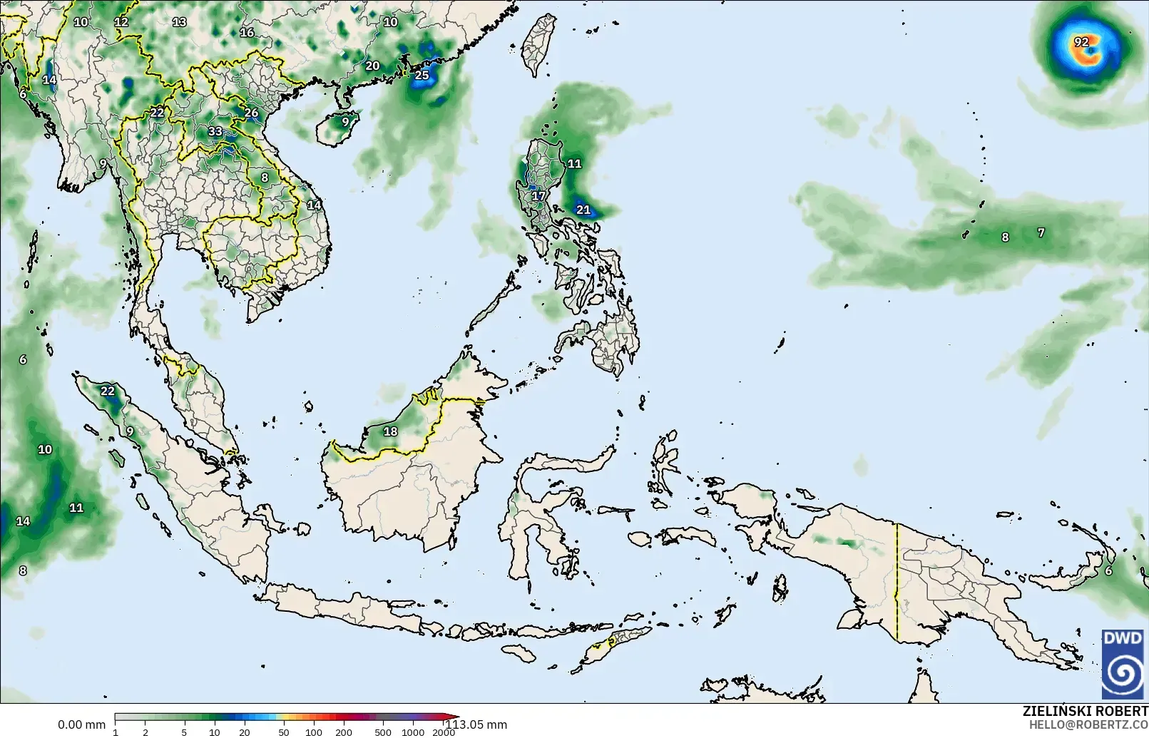 ICON modelo - Sudeste Asiático, Acumulación de precipitación